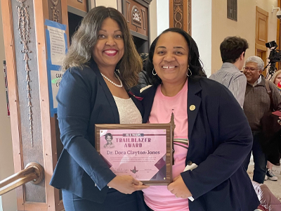 From left to right: Betty Irene Moore Fellow Dora Clayton-Jones, 2021 cohort member and associate professor at the Marquette University College of Nursing, received the Vel R. Phillips Trailblazer Award created by District 6 Alderwoman Milele A. Coggs. (c) UC Davis Regents. All rights reserved.