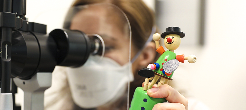 Pediatric ophthalmologist Marcela Maria Estrada brings lots of toys into the exam room