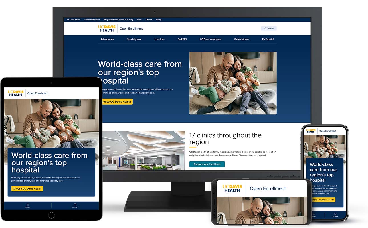 UC Davis Health brand website templates across different devices
