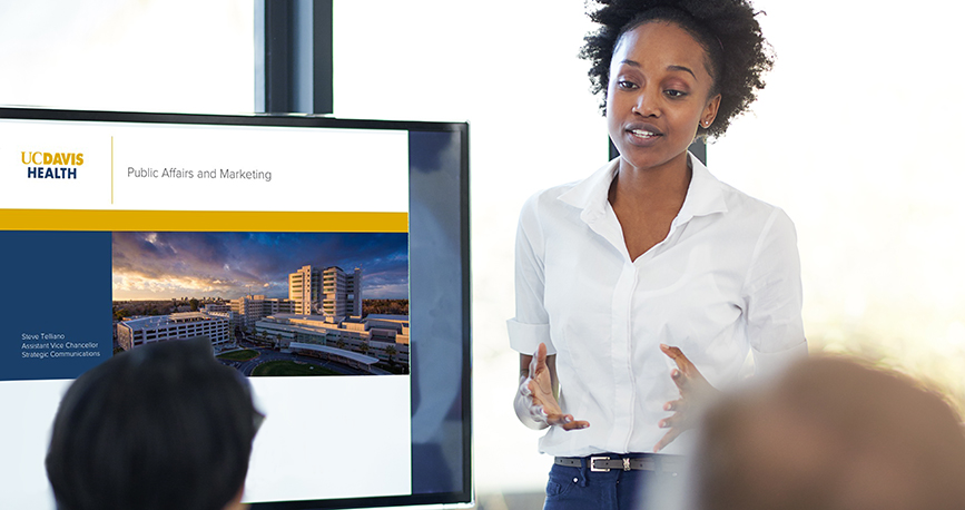 woman giving a PowerPoint presentation 