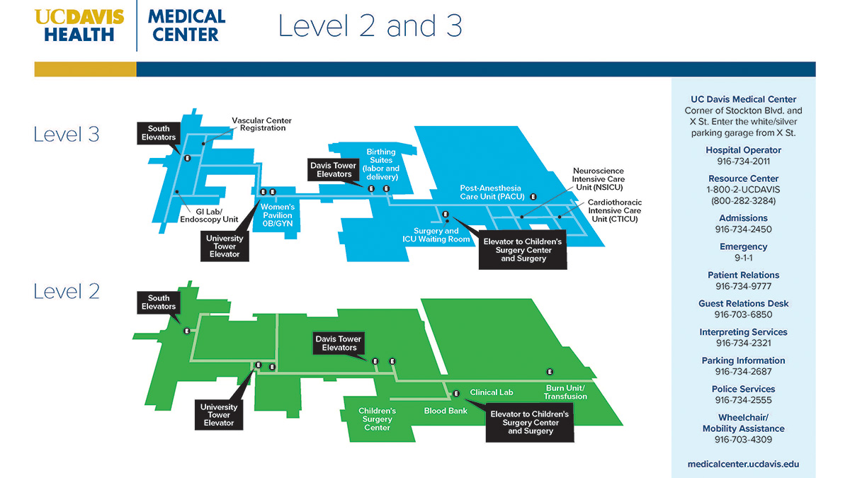 Map of levels 2 & 3 in the medical center