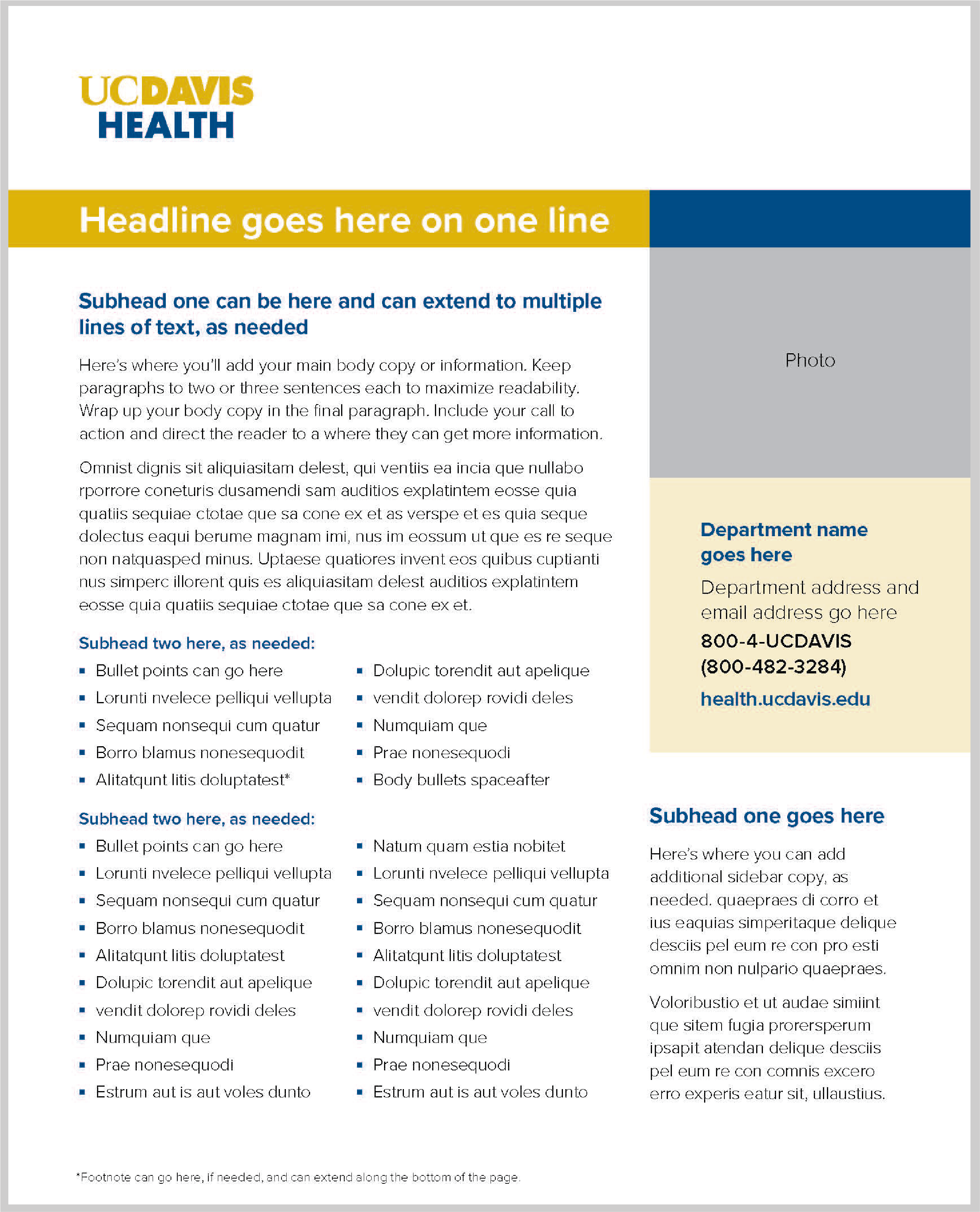 UC Davis Health one page template example
