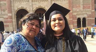 Jacqueline León, shown with her mother, at her UCLA master’s degree in public health graduation in 2016.