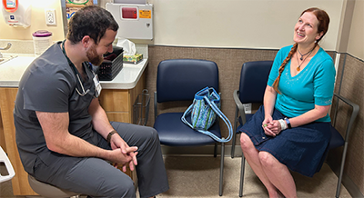 UC Davis third-year medical student Brandon Drws meets with his patient at Cascades East Family Medicine Center in Klamath Falls, OR
