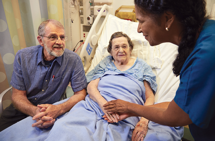 The School of Nursing and AARP are partnering on videos that help family caregivers manage common situations, such as when a loved one transitions from hospital to home (above). More and more seniors are expected to receive the bulk of their care at home rather than the hospital, making technology a key solution.