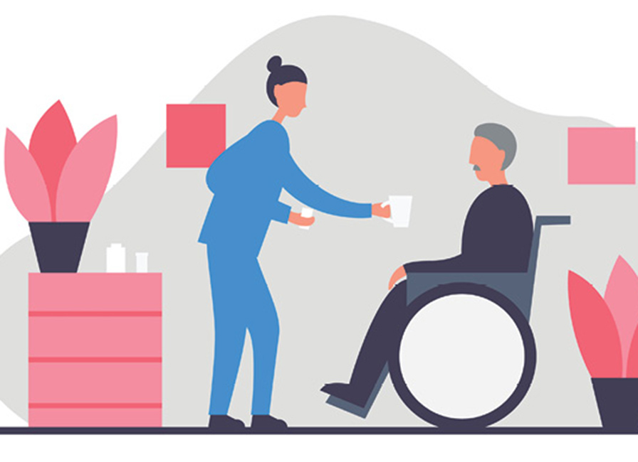 Caregiver and patient in a wheelchair graphic