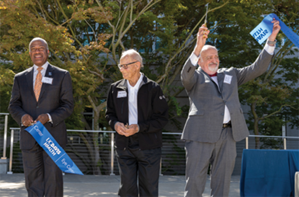 Gary S. May, Ernest E. Tschannen and Mark J. Mannis at the dedication of the new building last fall.