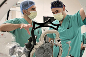 Doctors during robotic surgery training