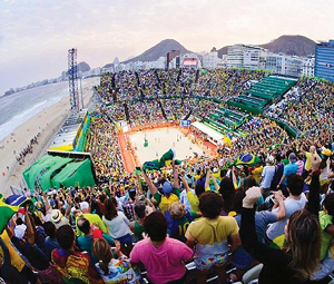 photo of olympic beach vollyball match from top of stands