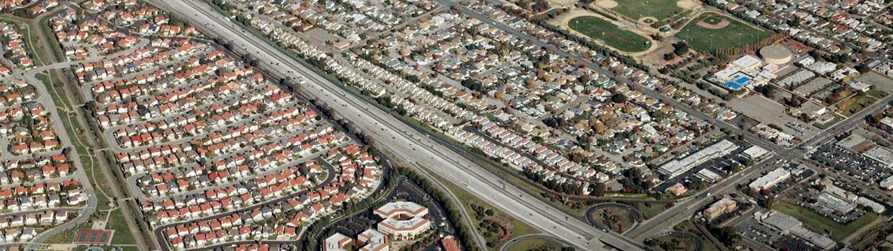 Housing lines a Bay Area freeway. Some 45 million Americans reportedly live within 900 feet of a major road, railroad, or airport.