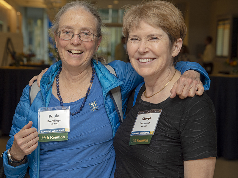 Paula Brentlinger and Cheryl Tamasovich (both M.D., ’83) celebrate their 35th class reunion.
