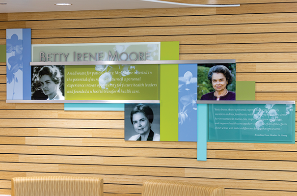 Betty Irene Moore tribute wall in Moore Hall