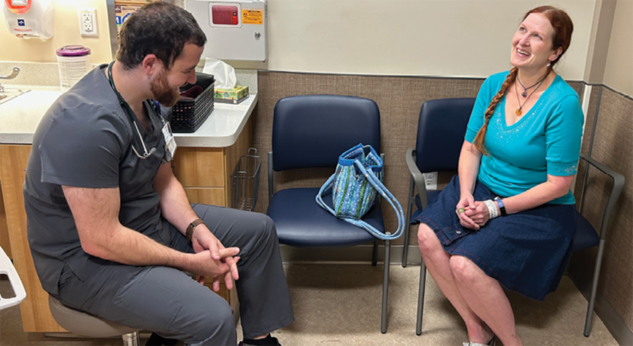 UC Davis third-year medical student Brandon Drws meets with his patient at Cascades East Family Medicine Center in Klamath Falls, OR