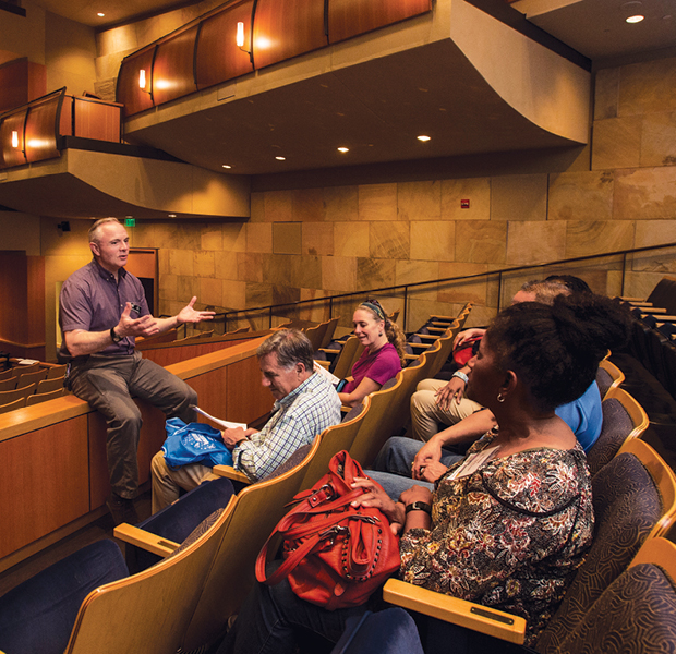 A behind-the-scenes tour of the Mondavi Performing Arts Center on the university’s Davis campus.