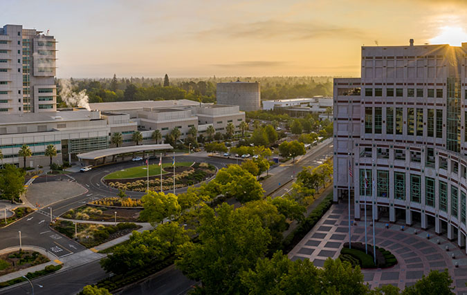 Aerial photo of UC Davis Children's Hospital and Shriners Children's in Sacramento