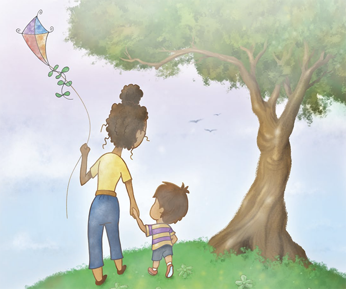 Drawing of mother and child with kite