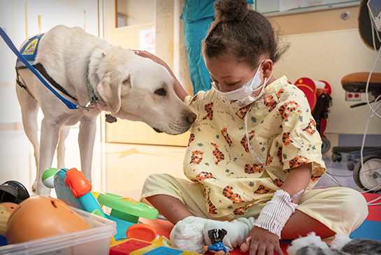 Young patient with facility dog