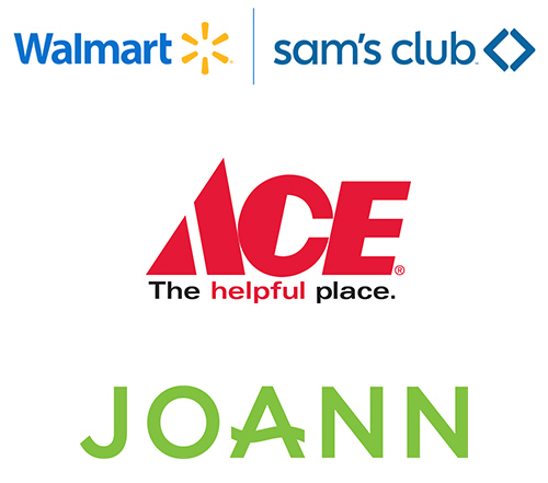 Walmart and Sam's Club logo, as well as ACE Hardware logo