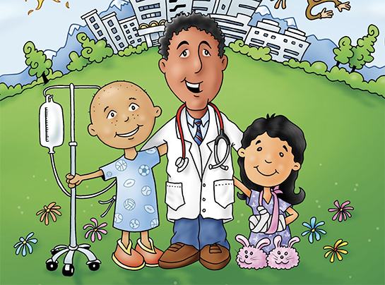 Drawing of doctor with child patients