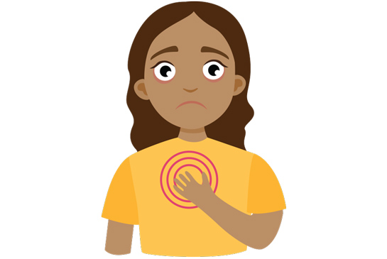 An illustration of a girl indicating breathing distress.