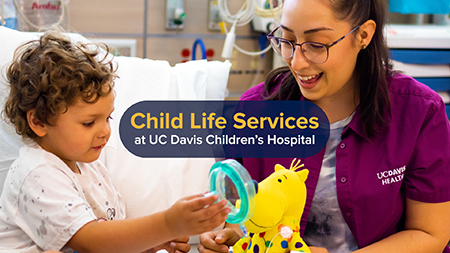 Child life specialist talks to a child.