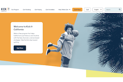 An image the website landing page for Kick It California