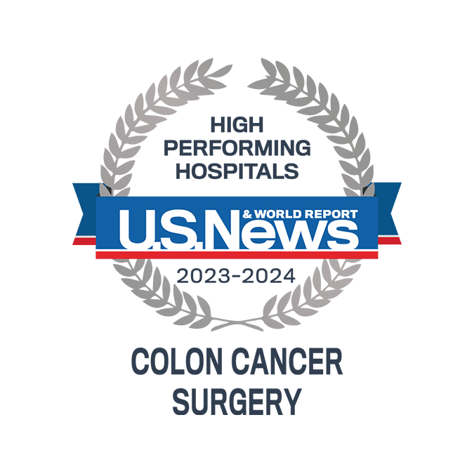 U.S. News badge: High performing in colon cancer surgery