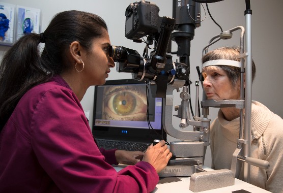 Medical provider performing an eye exam