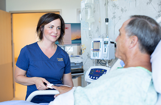 A nurse uses a pulse oximeter on a patient before surgery.