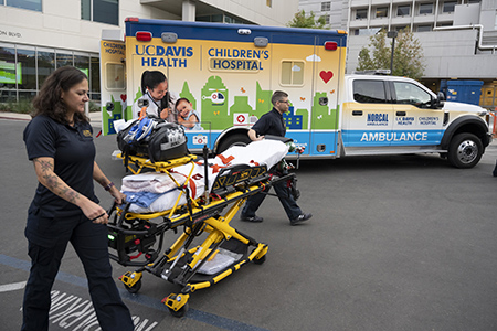 With a child-friendly design and medical features to safely transport the tiniest of patients, the new ambulance brings patients to UC Davis Children's Hospital. 