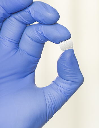 Sample model of the dermal patch for a possible COVID-19 vaccine. Photo credit: Rudy Meyers Photography