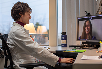 Pediatric endocrinologist Stephanie Crossen regularly uses video visits to check in with her patients who have diabetes. 