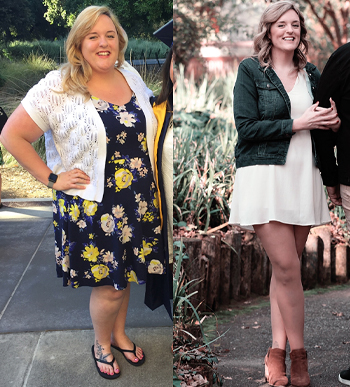 Breeanna Meunier before, left, and after her bariatric surgery at UC Davis Health.