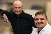 UC Davis Distinguished Professor Bruce Hammock (left) and researcher Christophe Morisseau in the Hammock lab. (Photo by Kathy Keatley Garvey)