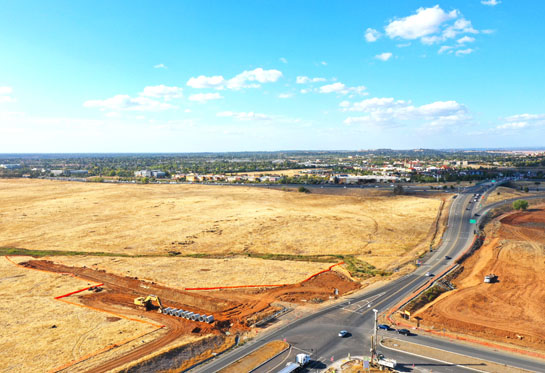 The intersection in Folsom Ranch where the new UC Davis Health campus will be built