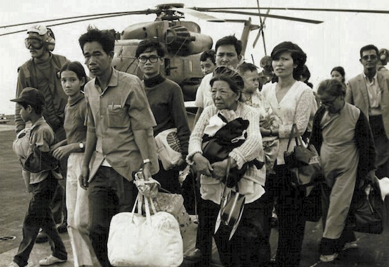South Vietnamese refugees arrive on a U.S. Navy vessel during Operation Frequent Wind.