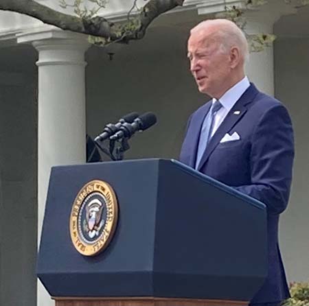 President Joe Biden speaking in front of the White House