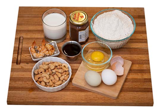 Common food allergens including milk, eggs, flour, tree nuts and shellfish. 