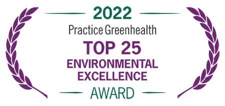 Purple and green Practice Greenhealth logo for Top 25 Environmental Excellence Award. 