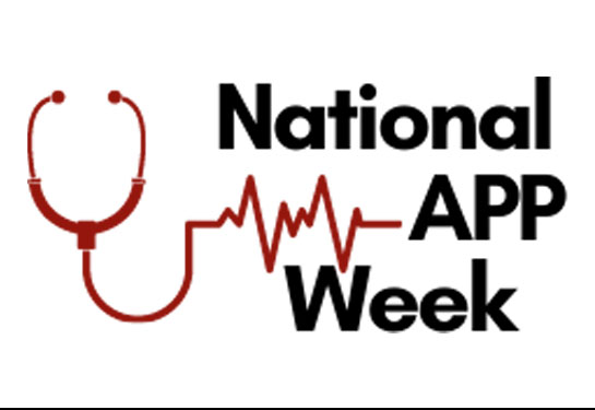 red stethoscope graphic that morphs into ekg line with words National APP Week