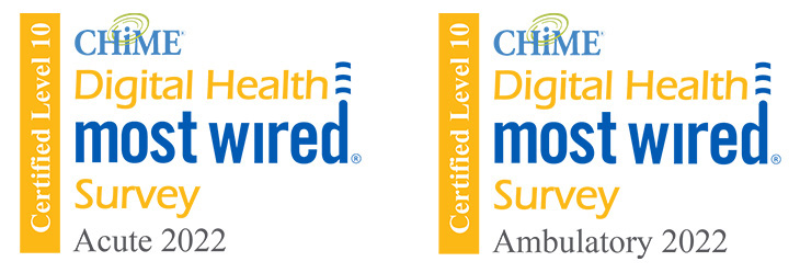 Two logos from College of Healthcare Information Management Executives (CHIME) for Acute and Ambulatory Care
