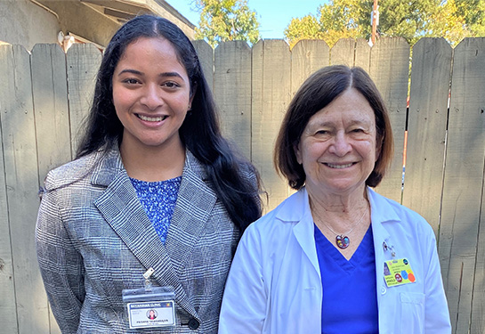 UC Davis student Prishha Thiagarajan stands with ophthalmologist Barbara J. Arnold at Bayanihan Clinic&#x2019;s ophthalmology clinic