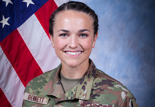 UC Davis Medical Student Shania Bennett wearing her U.S. Air Force fatigues 