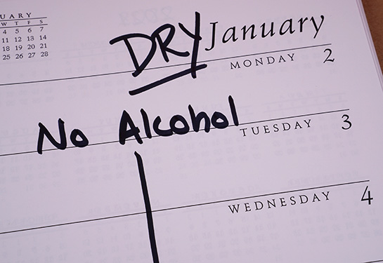 Calendar marked to indicate that January is Dry January