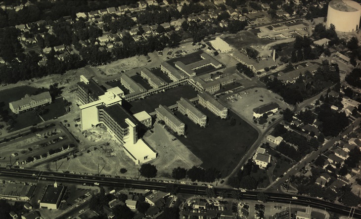Aerial photo of North-South Wing in 1955