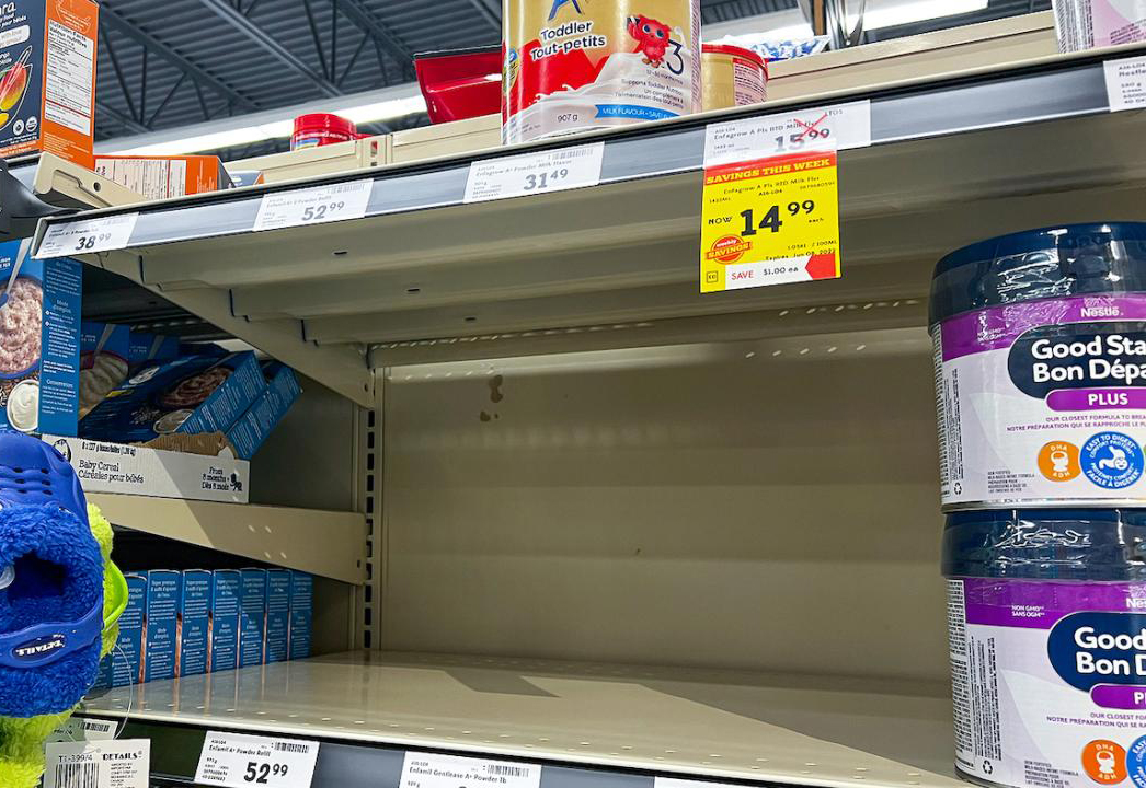 An empty store shelf for infant formula