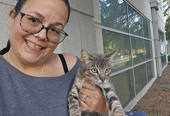 Kristina Sackrider with rescued cat, Winston