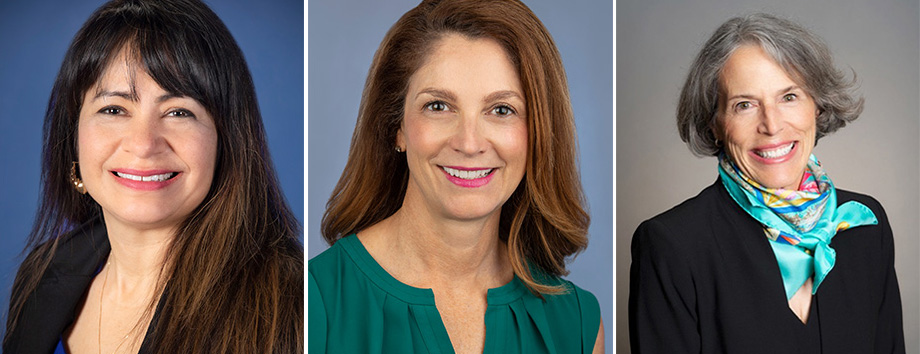 Side-by-side headshots of Michele Ornelas Knight, Dawn Blacker and Susan Timmer