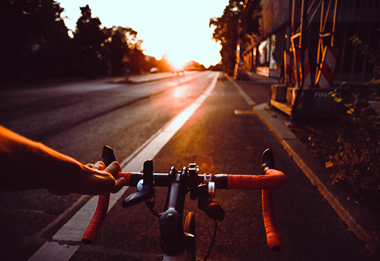 POV riding a bicycle.