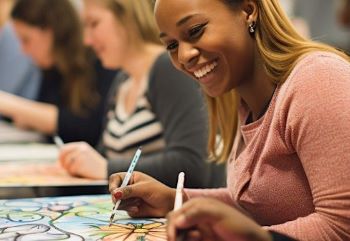 girl smiling and coloring